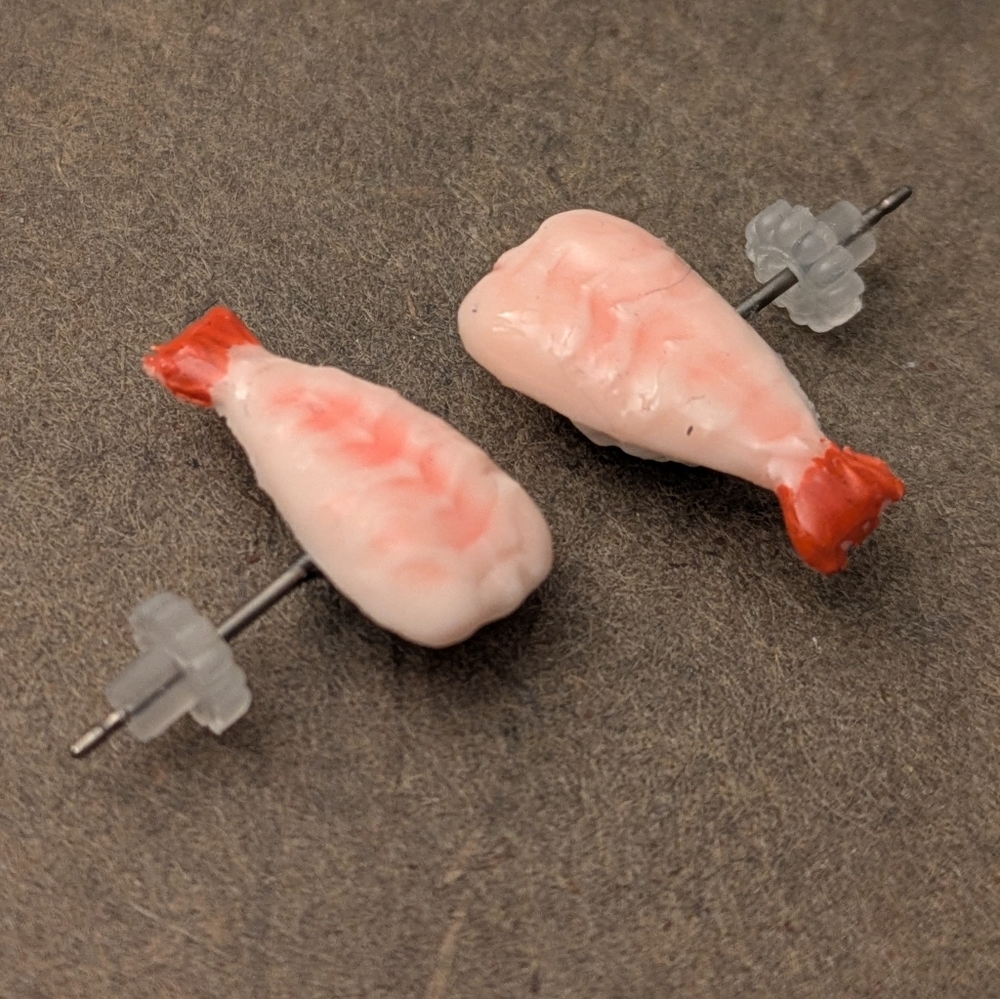 Sushi Post Earrings Pink White Ebi